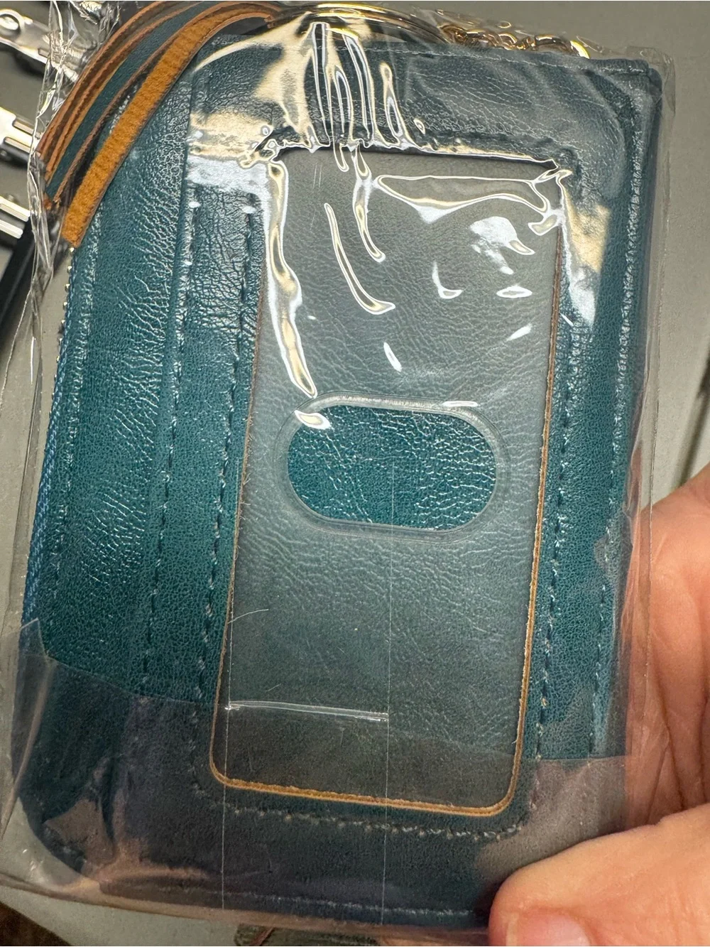 Teal Women's Zip Wallet with Floral Cutout‎
